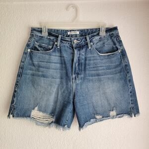 Good American High Rise Buttonfly Short Cutoff Raw Hem Distressed Size 6/28